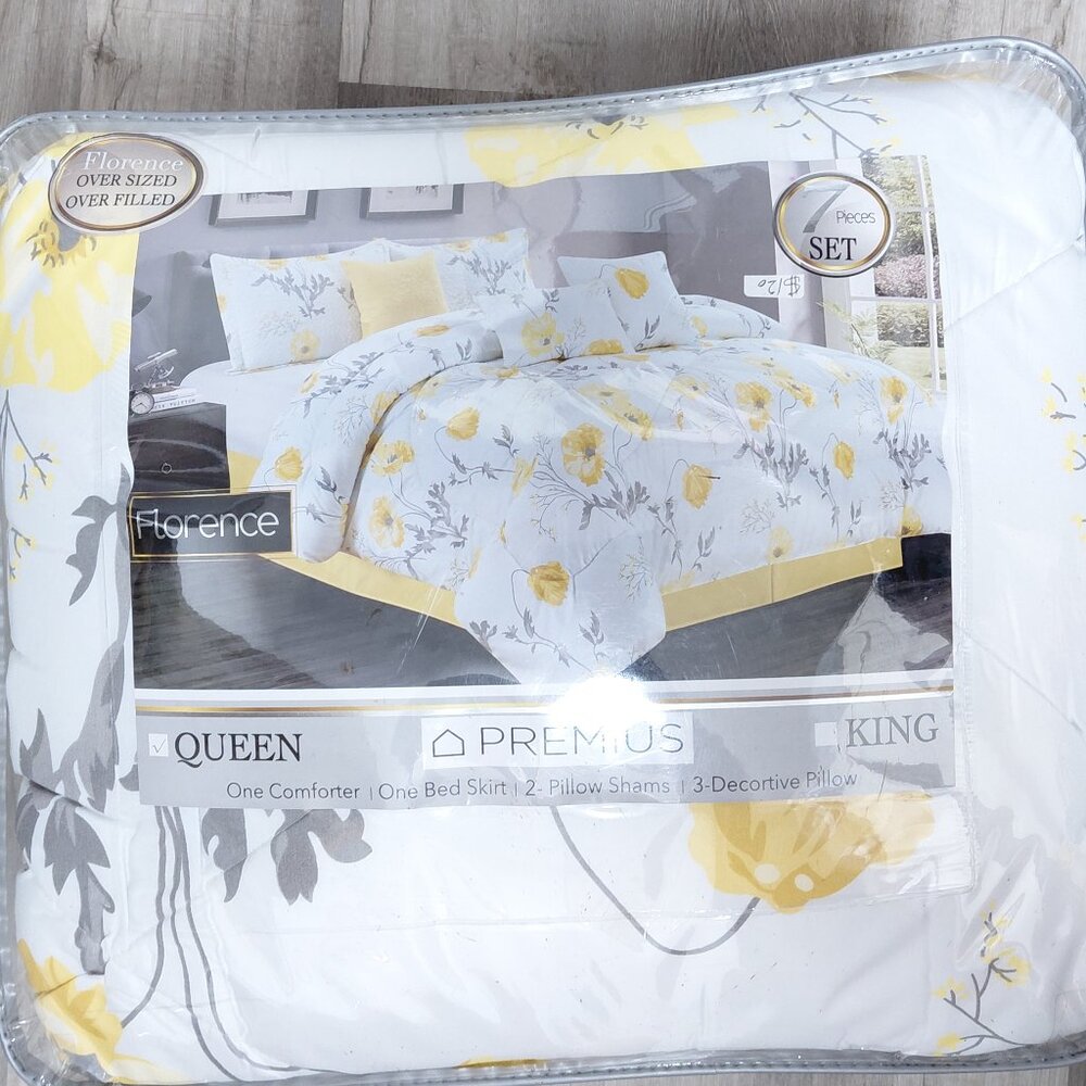 Premius Grace 7 Piece Queen Size Florence Comforter Set, Yellow